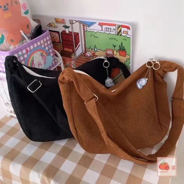 Solid Color Corduroy Crossbody Bag Fashion Korean Casual Shoulder Bag Large Capacity Lazy Style Handbag Women - Image 4