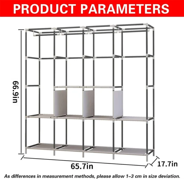 LEEGOHOME Portable Closet Large Wardrobe Closet Clothes Organizer with 6 Storage Shelves, 4 Hanging Sections 4 Side Pockets - Image 4