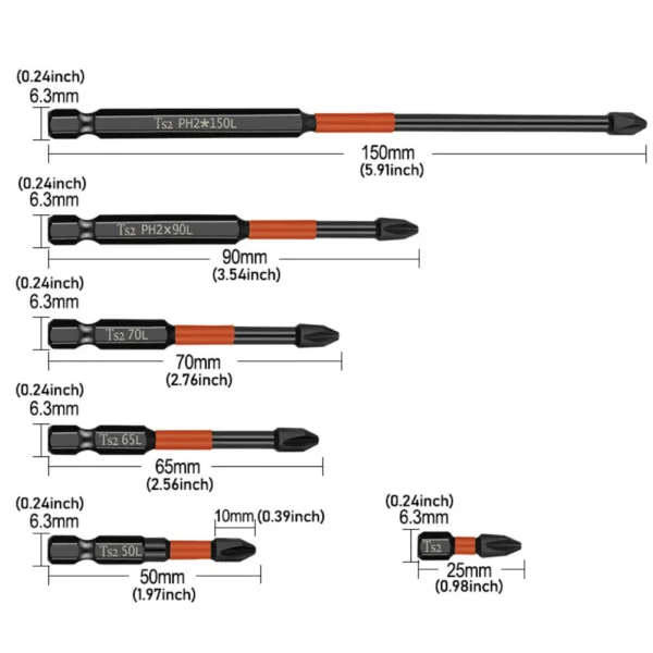 1-5pc Magnetic Cross PH2 Bit S2 Alloy Impact Batch Head Hardness Screwdriver Bit Anti Non-slip Screw Driver Hand Drill Bit Tools - Image 5