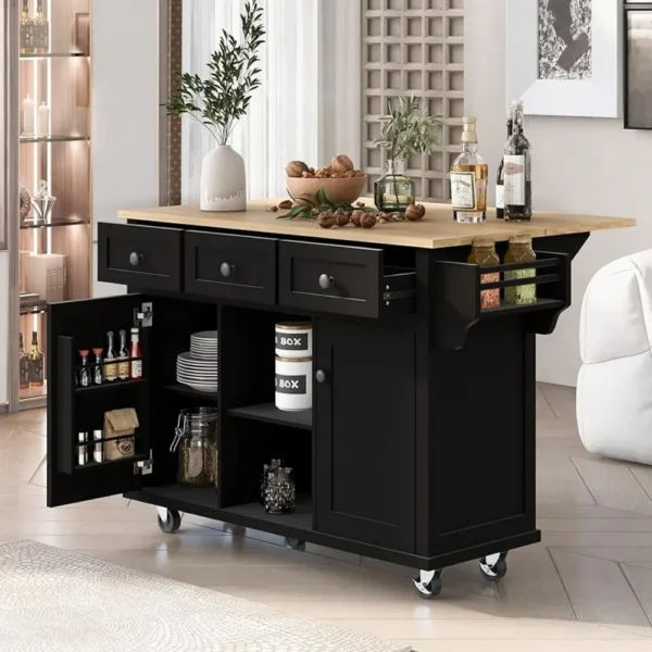 Internal Storage Cabinet Racks Trolley for Dining Room Kitchen Island With Drop-Leaf Countertop Auxiliary Cart With Wheels Home - Image 6