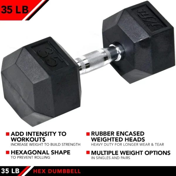 Rubber Hex Dumbbells - 8 Size Options - Hex Shaped Heads Prevent Rolling and Injury - Ergonomic Hand Weights for Exercise - Image 3