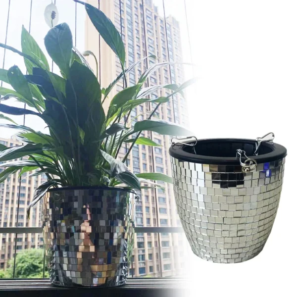 1PC Creative Disco Ball Hanging Flower Pot For Indoor Plants Plastic Glass Mirror Hanging Basket Garden Decor Plant Planting Pot - Image 6