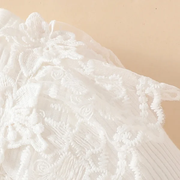 Baby girls casual white mesh lace long-sleeved dress Sweet baby girls white flower christening dress - Image 4