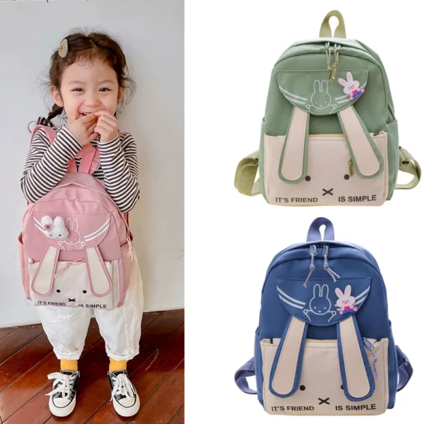 In stock, cute rabbit ear nylon waterproof backpack, 5 colors, 2-8 year old baby backpack, children's favorite style - Image 2