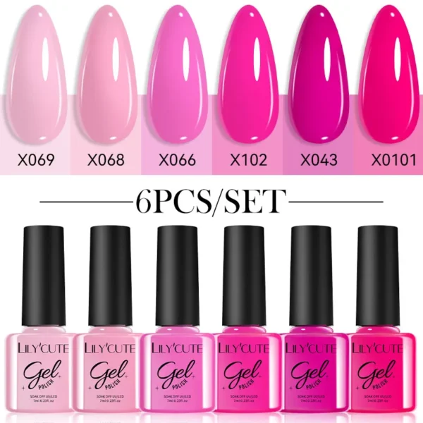 LILYCUTE 6PCS/SET Gel Nail Polish Set Base Top Coat Gel Varnish Soak Off UV Gel LED Vernis Semi Permanent For Nail Art Manicure - Image 4