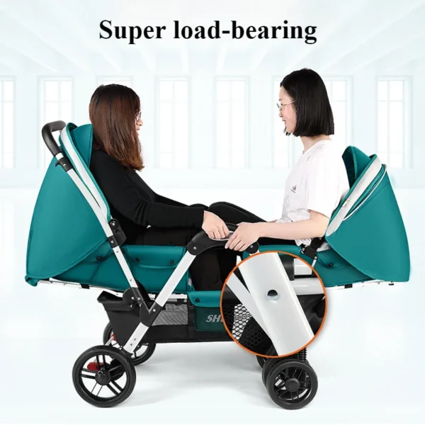 Double Stroller with Universal Wheel Four-wheel System Folding Washable Umbrella Stroller Flat Double Brake for Twin Babies - Image 4