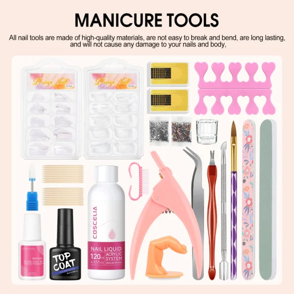 COSCELIA Acrylic Nail Set 6W Nail Lamp with Nail Drill Machine 120ML Acrylic Liquid 3PCS Acrylic Powder Manicure Kits - Image 4