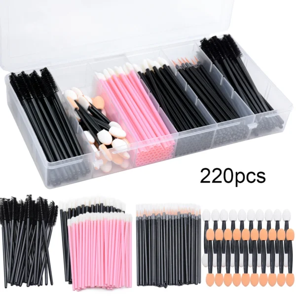 220Pcs Makeup Tools Kit Case Eyebrow Brush Eyelash Mascara Wands Lipstick Lip Brush Disposable Eyeliner Eyeshadow Applicator Set