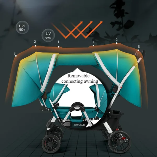 Double Stroller with Universal Wheel Four-wheel System Folding Washable Umbrella Stroller Flat Double Brake for Twin Babies - Image 5