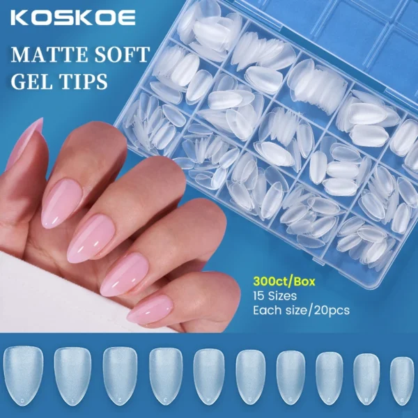 Nail Tips and Glue Gel Nail Kit Fast Nail Extension Set with Soft Gel UV Lamp 600Pcs Semi Matte Nails and Files Tools