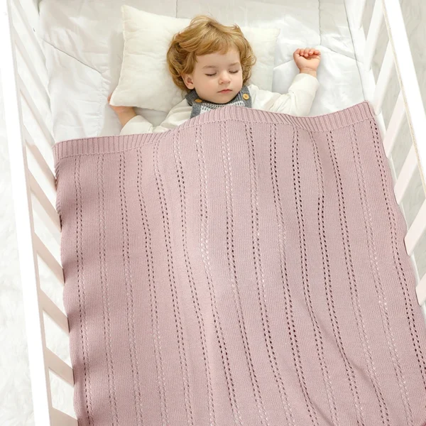 Vertical Stripes Solid Color Baby Cotton Blankets Plain Knitted Babies Boys Girls Muslin Swaddle Blanket For Newborn Infant - Image 6