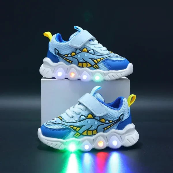 Zapatillas LED Kid Cartoon Dinosaur Boy Casual Sneaker Boy Kid Shoe Girl Mesh Breathable Shoe Baby Illuminated Shoe Tennis Shoes