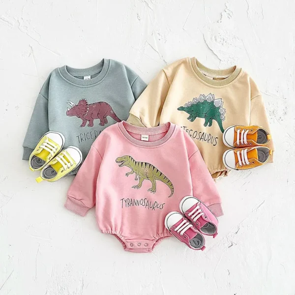 0-18M Baby Clothes Infant Bodysuits & One-pieces Cartoon Dinosaur Print Sweatshirt Romper Autumn Baby Boy Clothes Newborn Girl