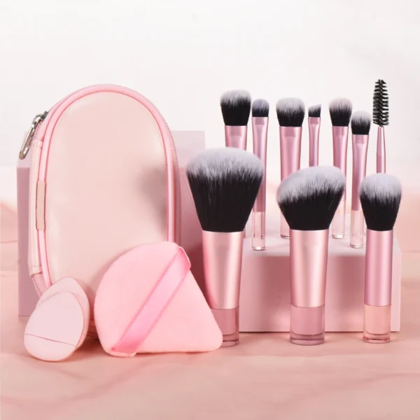 10Pcs Mini Makeup Brush Set with Bag, Versatile Soft Travel Brushes with Soft Bristles & Comfortable Grip for Beginners,