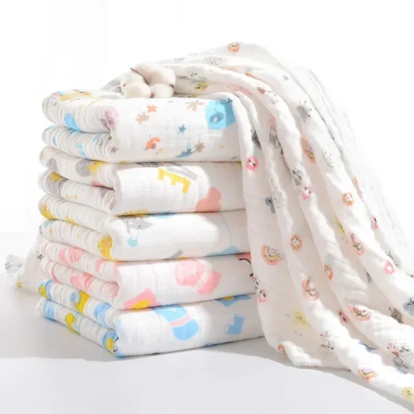 Baby Blankets 6 Layers 100% Cotton Gauze Breathable Infant Wrap Soft Absorbent Newborn Swaddle Blankets Cartoon Baby Bath Towel - Image 4