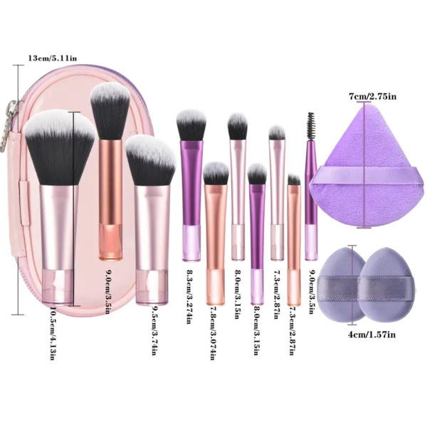 10Pcs Mini Makeup Brush Set with Bag, Versatile Soft Travel Brushes with Soft Bristles & Comfortable Grip for Beginners, - Image 3